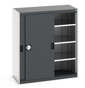 Bott cubio cupboard with lockable sliding doors 1200mm high x 1050mm wide x 525mm deep and supplied with 3 x 100kg capacity shelves.   Ideal for areas with limited space where standard outward opening doors would not be suitable.... Bott Cubio Sliding Door Cupboards restricted space tool cupboard